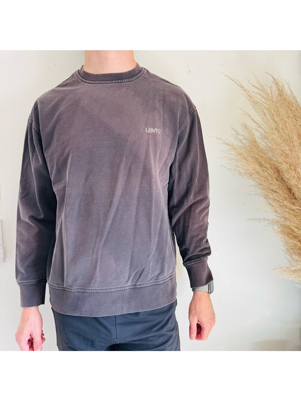 MENS LEVIS Washed Black Relaxed Fit Sun-Faded Crewneck Sweatshirt $90 Sweater L